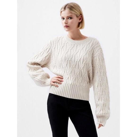 158$ French Connection Layon Jini Cable Rib Knit Pullover Sweater Size S White - Picture 1 of 3